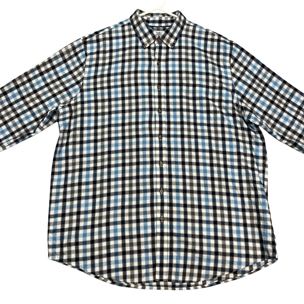 Croft Barrow Mens XL Button Down Flannel Shirt Long Sleeve Plaid Blue Gray White